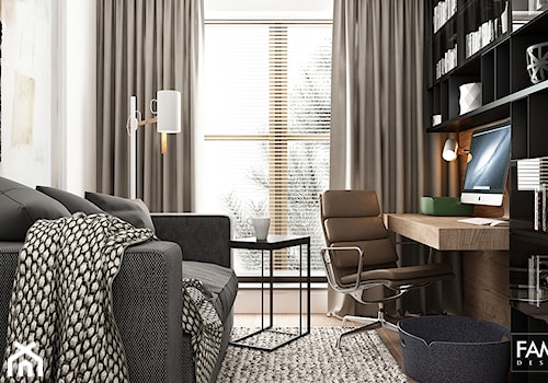 WORONICZA - Średnie w osobnym pomieszczeniu z sofą z zabudowanym biurkiem beżowe białe biuro, styl nowoczesny - zdjęcie od FAMM DESIGN