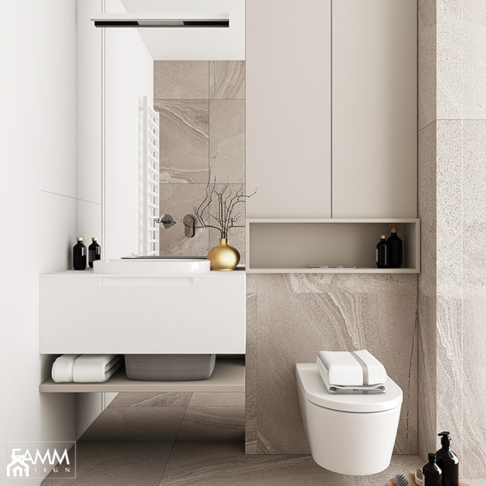 WORONICZA - Mała bez okna z lustrem łazienka, styl nowoczesny - zdjęcie od FAMM DESIGN