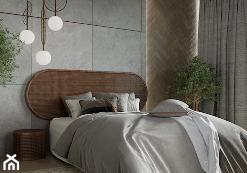 BOHO SYPIALNIA - Średnia beżowa szara sypialnia, styl minimalistyczny - zdjęcie od FAMM DESIGN