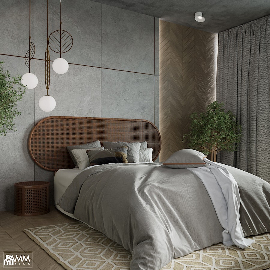 BOHO SYPIALNIA - Średnia beżowa szara sypialnia, styl nowoczesny - zdjęcie od FAMM DESIGN