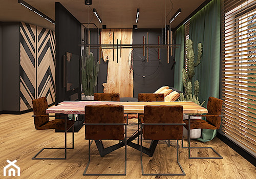 LUBLIN PO MOJEMU - Duża brązowa czarna jadalnia w salonie, styl industrialny - zdjęcie od FAMM DESIGN