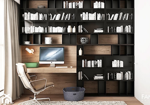 WORONICZA - Małe z zabudowanym biurkiem białe biuro, styl nowoczesny - zdjęcie od FAMM DESIGN