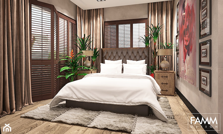 INSPIRACJE KOLONIALNE - Średnia beżowa sypialnia, styl tradycyjny - zdjęcie od FAMM DESIGN