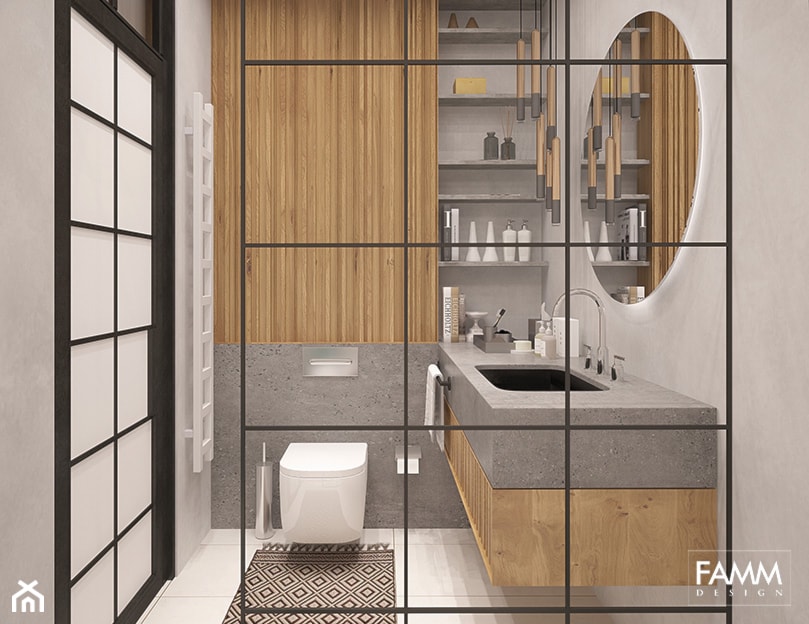 INDUSTRIALNY MINIMAL - Mała bez okna z lustrem łazienka, styl industrialny - zdjęcie od FAMM DESIGN
