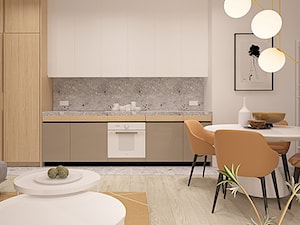 METRO POINT - Średnia otwarta z salonem z kamiennym blatem biała szara z zabudowaną lodówką kuchnia jednorzędowa z marmurem nad blatem kuchennym, styl nowoczesny - zdjęcie od FAMM DESIGN