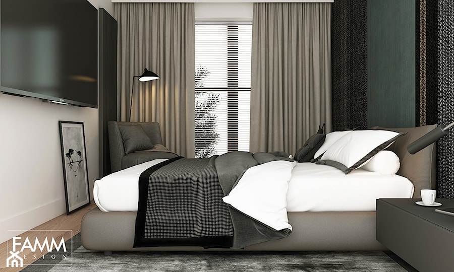 WORONICZA - Średnia biała czarna sypialnia, styl minimalistyczny - zdjęcie od FAMM DESIGN