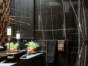 SESJA TORUŃ - Mała bez okna z lustrem z dwoma umywalkami z marmurową podłogą łazienka, styl glamour - zdjęcie od FAMM DESIGN
