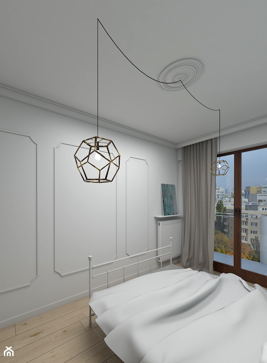Zmysłowa elegancja apartament Mokotów - Średnia biała sypialnia z balkonem / tarasem, styl nowoczesny - zdjęcie od Dizajnia art - studio projektowe