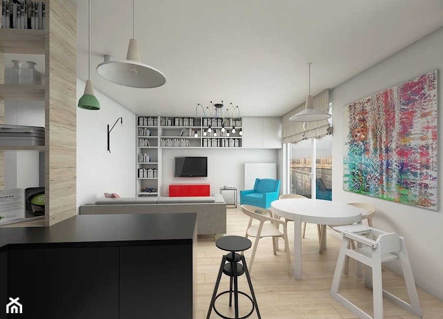 Widok z kuchni na salon i mini jadalnię - zdjęcie od Dizajnia art - studio projektowe