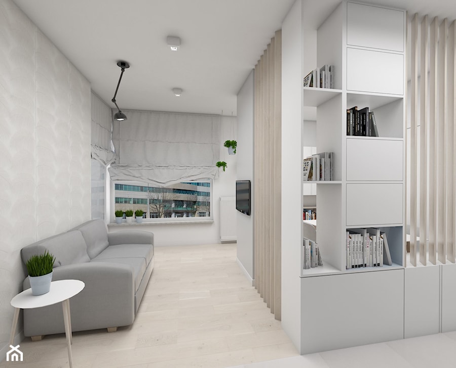 Apartament/kancelaria prawnicza 43m2 - Średni biały hol / przedpokój, styl minimalistyczny - zdjęcie od Dizajnia art - studio projektowe