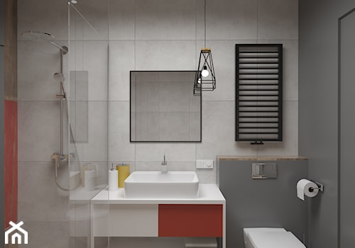 INDUSTRIALNE RETRO - Średnia bez okna z lustrem z punktowym oświetleniem łazienka, styl industrialny - zdjęcie od Dizajnia art - studio projektowe