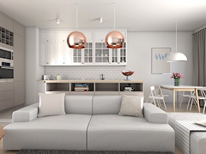 Zmysłowa elegancja apartament Mokotów - Mała biała jadalnia w salonie w kuchni, styl skandynawski - zdjęcie od Dizajnia art - studio projektowe