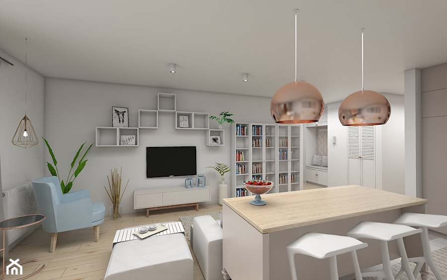 Zmysłowa elegancja apartament Mokotów - Salon, styl skandynawski - zdjęcie od Dizajnia art - studio projektowe