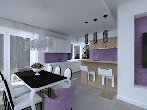 Średnia otwarta z salonem fioletowa z zabudowaną lodówką kuchnia jednorzędowa, styl nowoczesny - zdjęcie od Rogalska Design
