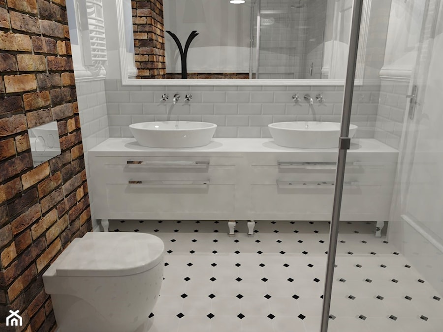 Dom_03 - Mała bez okna z dwoma umywalkami łazienka, styl glamour - zdjęcie od JoKDesign