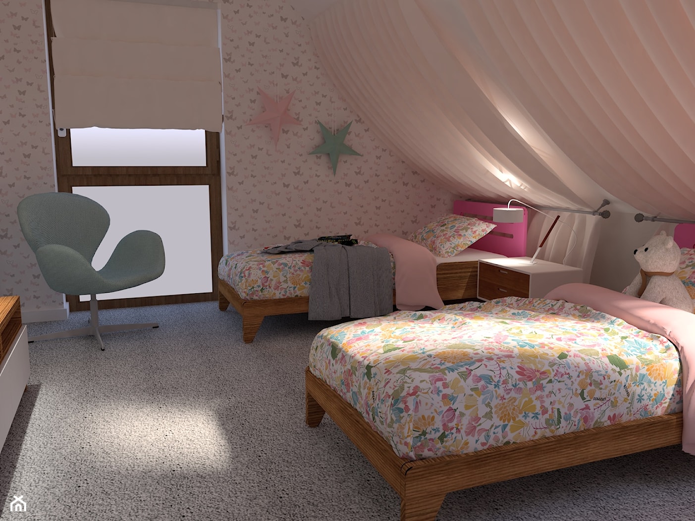 Pastelowa sypialnia uroczych dziewczynek. - zdjęcie od JoKDesign - Homebook