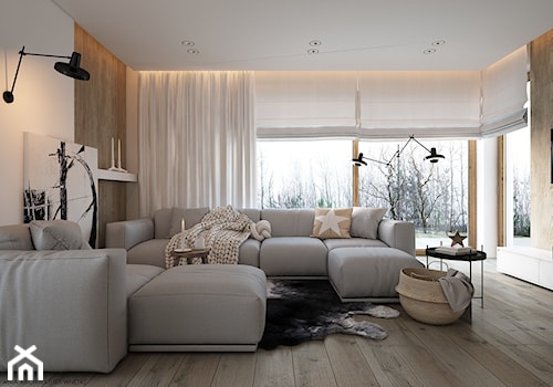 New nordic 2 - koncepcja - Średni beżowy biały salon z tarasem / balkonem, styl skandynawski - zdjęcie od ELEMENTY