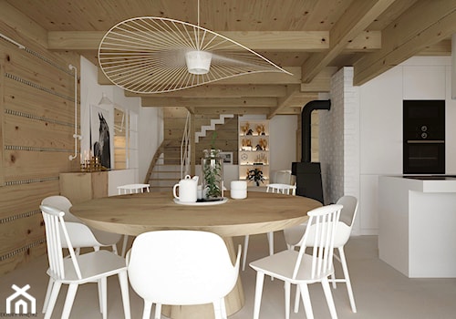 Dom drewniany - Średnia biała jadalnia w kuchni, styl skandynawski - zdjęcie od ELEMENTY