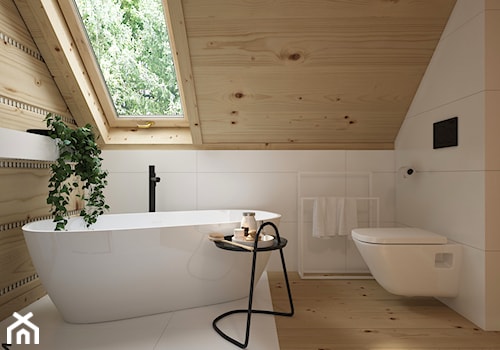 Dom drewniany - Mała na poddaszu łazienka z oknem, styl skandynawski - zdjęcie od ELEMENTY