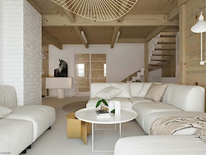 Dom drewniany - Duży biały salon, styl skandynawski - zdjęcie od ELEMENTY