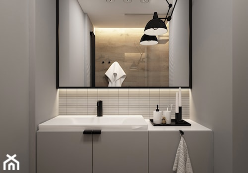 Soft-loft w szarości - Mała na poddaszu bez okna łazienka, styl industrialny - zdjęcie od ELEMENTY