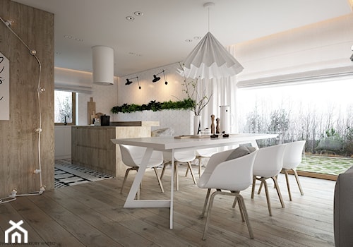 New nordic 2 - koncepcja - Duża beżowa biała jadalnia w salonie, styl skandynawski - zdjęcie od ELEMENTY