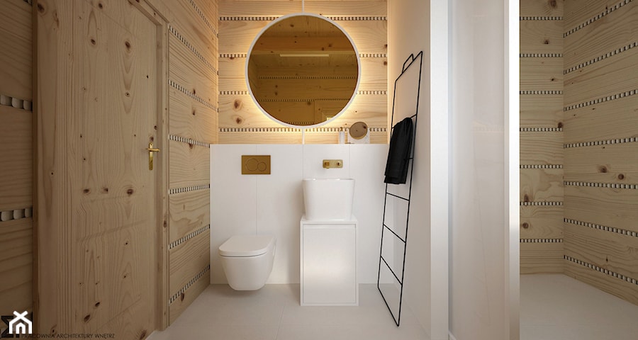 Dom drewniany - Średnia bez okna z lustrem łazienka, styl minimalistyczny - zdjęcie od ELEMENTY