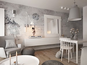Mieszkanie 2-poziomowe Praska Park - Średni szary salon z jadalnią, styl skandynawski - zdjęcie od ELEMENTY