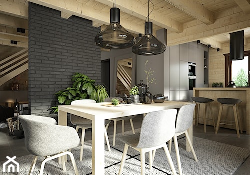 Drewno + szarość - Średnia szara jadalnia w kuchni, styl skandynawski - zdjęcie od ELEMENTY