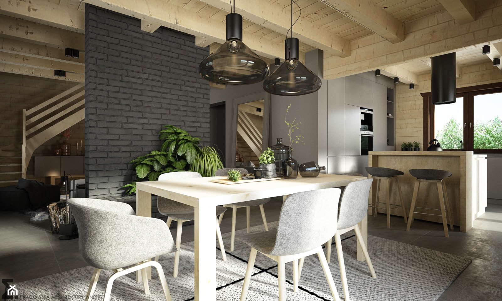 Drewno + szarość - Średnia szara jadalnia w kuchni, styl skandynawski - zdjęcie od ELEMENTY - Homebook