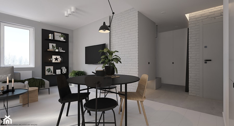 Soft-loft w szarości - Średnia biała szara jadalnia w salonie, styl industrialny - zdjęcie od ELEMENTY