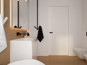 Skandynawski minimalizm w odcieniach nude - Mała bez okna z lustrem łazienka, styl minimalistyczny - zdjęcie od ELEMENTY