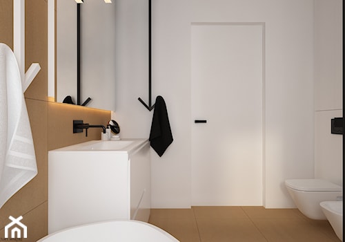 Skandynawski minimalizm w odcieniach nude - Mała bez okna z lustrem łazienka, styl minimalistyczny - zdjęcie od ELEMENTY