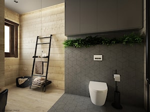 Drewno + szarość - Duża szara łazienka w domu jednorodzinnym z oknem, styl skandynawski - zdjęcie od ELEMENTY