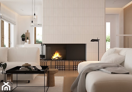 Skandynawski minimalizm w odcieniach nude - Średni biały salon z kuchnią, styl skandynawski - zdjęcie od ELEMENTY