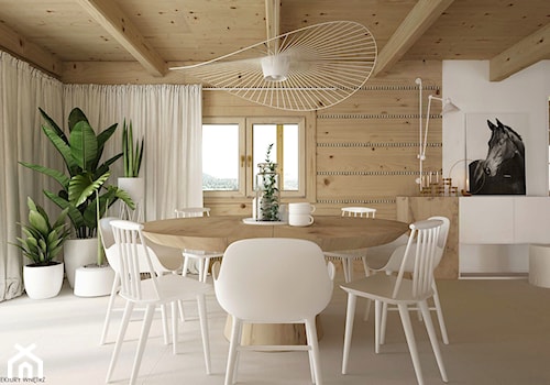 Dom drewniany - Duża biała jadalnia jako osobne pomieszczenie, styl skandynawski - zdjęcie od ELEMENTY