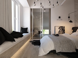 Poddasze - Duża beżowa biała sypialnia, styl minimalistyczny - zdjęcie od ELEMENTY
