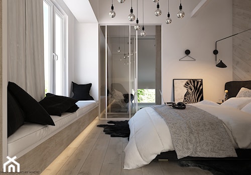 Poddasze - Duża beżowa biała sypialnia, styl minimalistyczny - zdjęcie od ELEMENTY