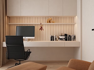 Mieszkanie w Krakowie 2 - Małe z zabudowanym biurkiem beżowe białe biuro, styl nowoczesny - zdjęcie od ELEMENTY