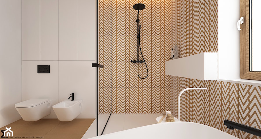 Skandynawski minimalizm w odcieniach nude - Średnia łazienka z oknem, styl minimalistyczny - zdjęcie od ELEMENTY