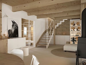 Dom drewniany - Duży beżowy salon z jadalnią, styl skandynawski - zdjęcie od ELEMENTY