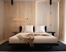 Mieszkanie w Krakowie 2 - Duża beżowa brązowa z panelami tapicerowanymi sypialnia, styl minimalisty ... - zdjęcie od ELEMENTY - Homebook