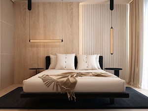 Mieszkanie w Krakowie 2 - Duża beżowa brązowa z panelami tapicerowanymi sypialnia, styl minimalisty ... - zdjęcie od ELEMENTY