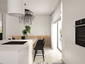Dom jednorodzinny w stylu "soft-loft" - Średnia otwarta z salonem biała z zabudowaną lodówką kuchnia jednorzędowa z wyspą lub półwyspem z oknem, styl minimalistyczny - zdjęcie od ELEMENTY