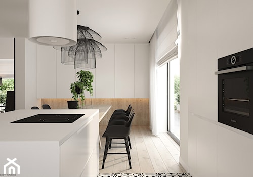Dom jednorodzinny w stylu "soft-loft" - Średnia otwarta z salonem biała z zabudowaną lodówką kuchnia jednorzędowa z wyspą lub półwyspem z oknem, styl minimalistyczny - zdjęcie od ELEMENTY