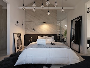 Poddasze - Duża biała sypialnia na poddaszu, styl minimalistyczny - zdjęcie od ELEMENTY