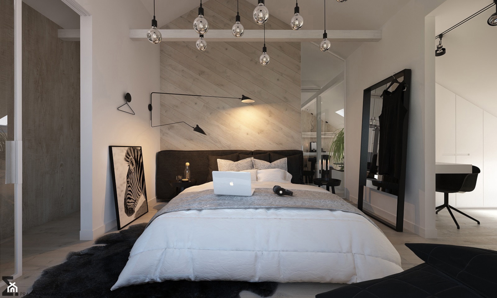 Poddasze - Duża biała sypialnia na poddaszu, styl minimalistyczny - zdjęcie od ELEMENTY - Homebook
