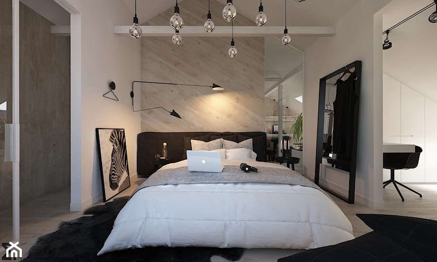 Poddasze - Duża biała sypialnia na poddaszu, styl minimalistyczny - zdjęcie od ELEMENTY