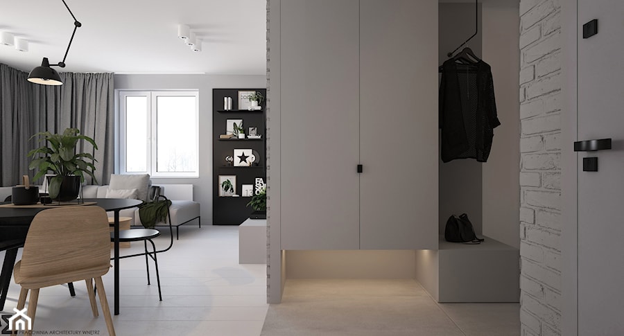Soft-loft w szarości - Średni z wieszakiem biały szary hol / przedpokój, styl minimalistyczny - zdjęcie od ELEMENTY
