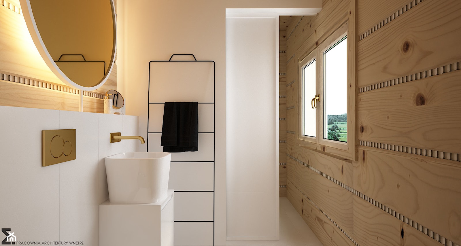 Dom drewniany - Mała łazienka z oknem, styl minimalistyczny - zdjęcie od ELEMENTY - Homebook